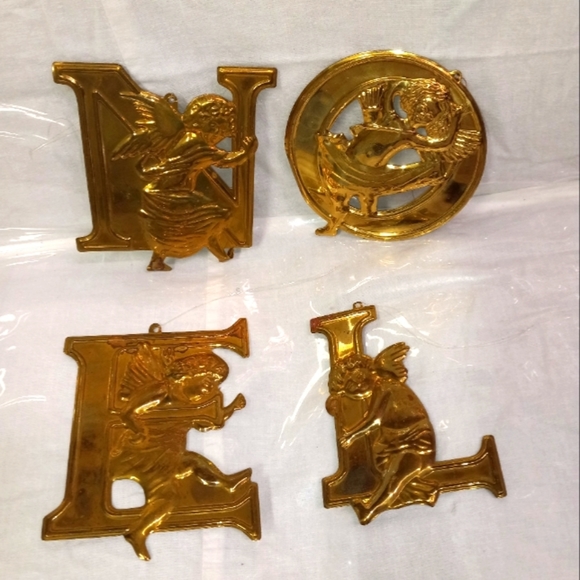 Department 56 Large Brass NOEL Angel Cherub Christmas Ornaments - Picture 1 of 8